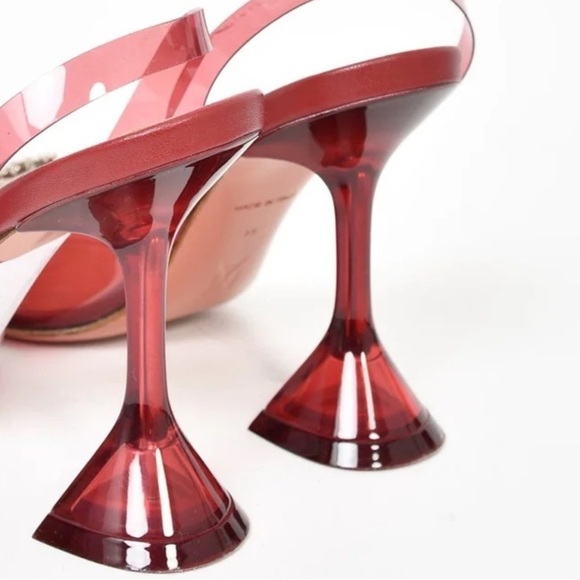 Amina Muaddi PVC Begum Glass Crystal Rhinestone Buckle Slingback Heel Pumps - Picture 5 of 5